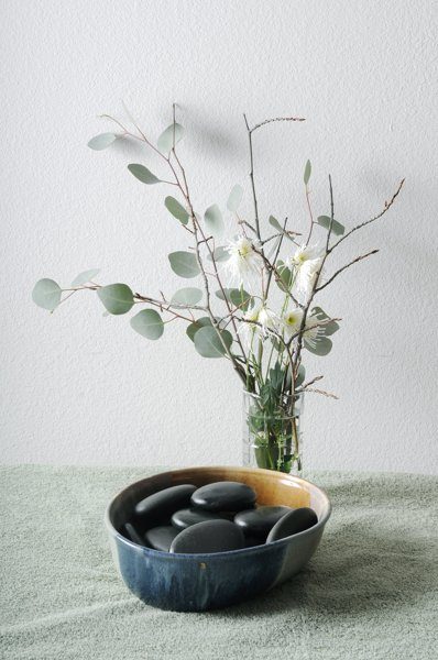 black color stones in a bowl